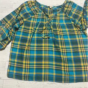 The Pioneer Woman Plaid Embroidered Peasant Top Women’s 3X XXXL Boho Flannel